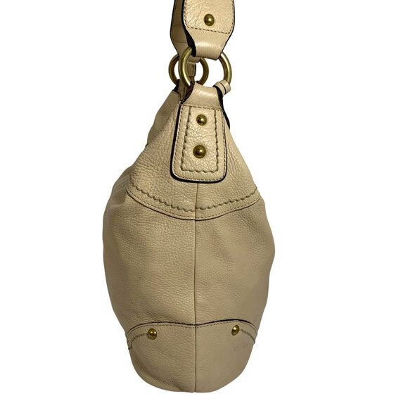 FOSSIL 75082 Beige Leather Hobo Slouchy Bag Tote Shopper Brass Hardware VTG - Picture 4 of 11